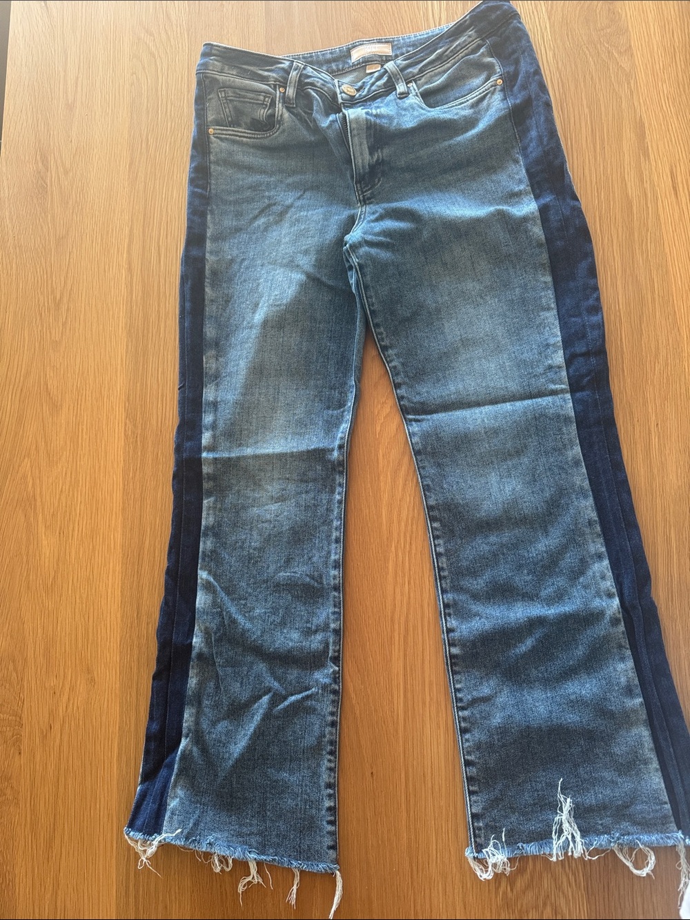 Kut from the Kloth Two-Tone Blue Flare Jeans with Dark Side Stripe